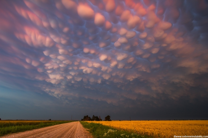 Intense mammatus clouds form over northern Oklahoma.