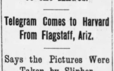 Article de journal paru dans le Boston Globe en 1907 annonçant la photographie des canaux martiens par Earl C. Slipher depuis les Andes